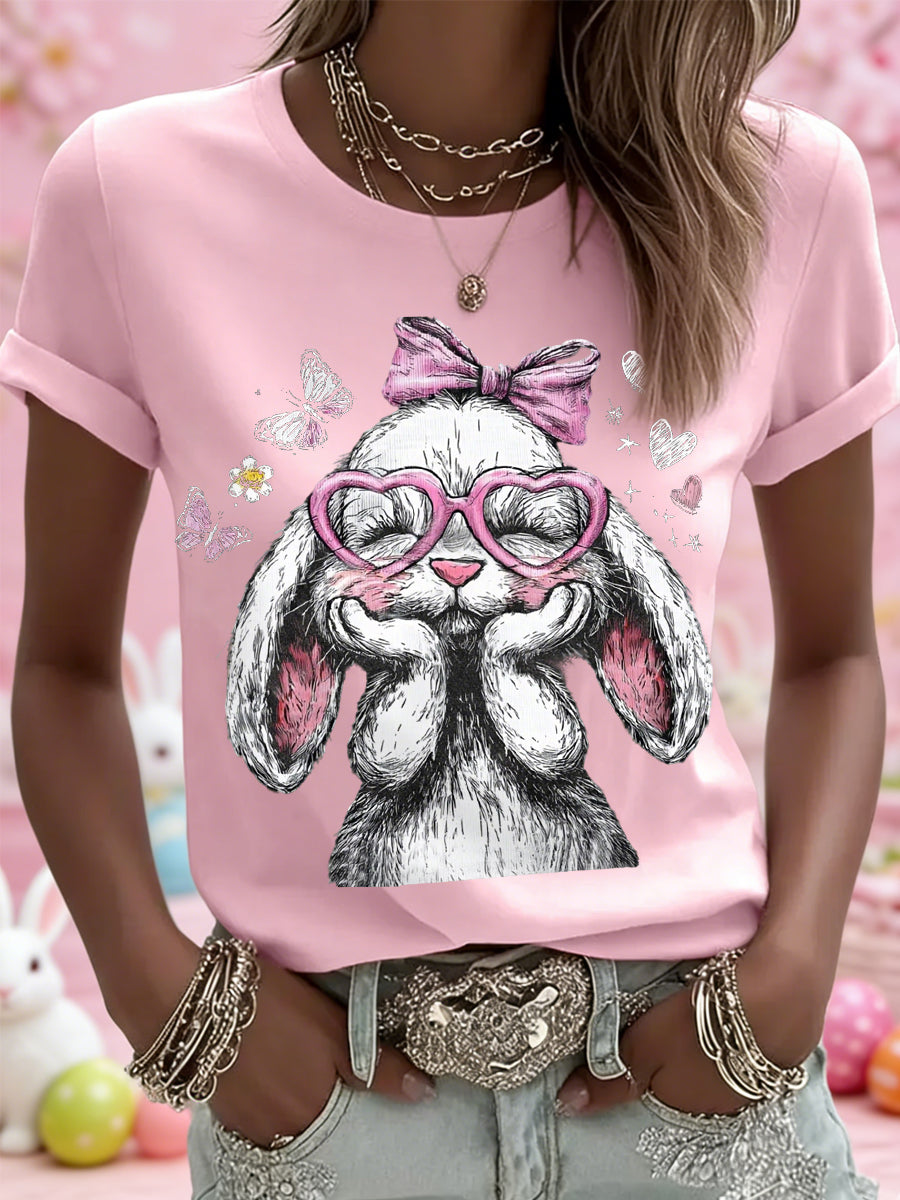 Women's Cute Easter Bunny Print Casual Tee