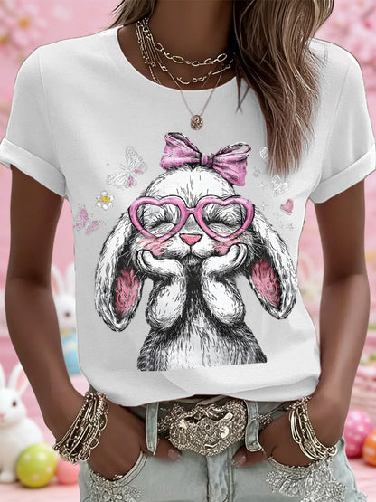 Women's Cute Easter Bunny Print Casual Tee