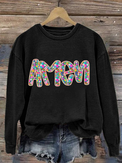 Women's Christian Easter Floral Glitter Amen sweatshirt