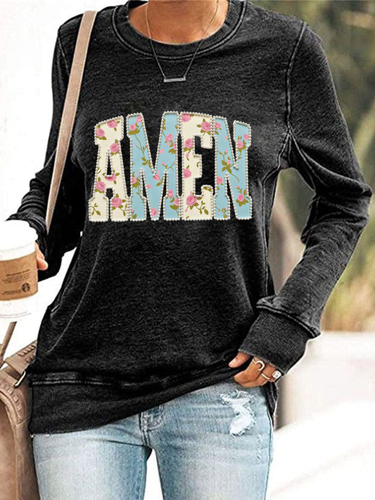 Women's Easter Floral Christian Amen Pearls Sweatshirt