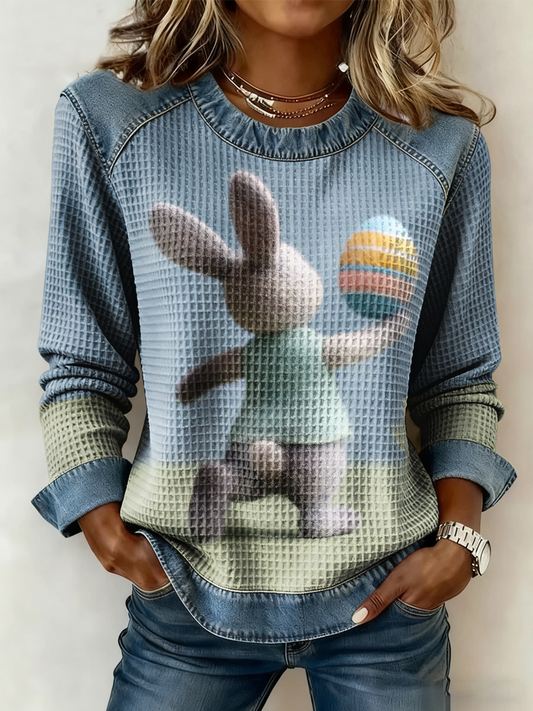 Women's Bunny Easter Denim Patchwork Top