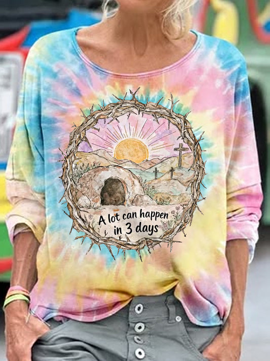 Women's A Lot Can Happen in 3 Days Christian Easter Casual Long-Sleeve Top