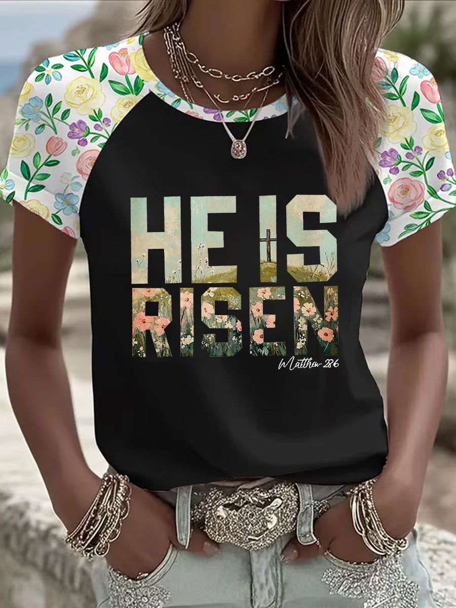 Women's Easter Christian He is Risen Matthew 28:6 Short Sleeve T-shirt