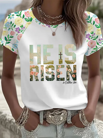 Women's Easter Christian He is Risen Matthew 28:6 Short Sleeve T-shirt