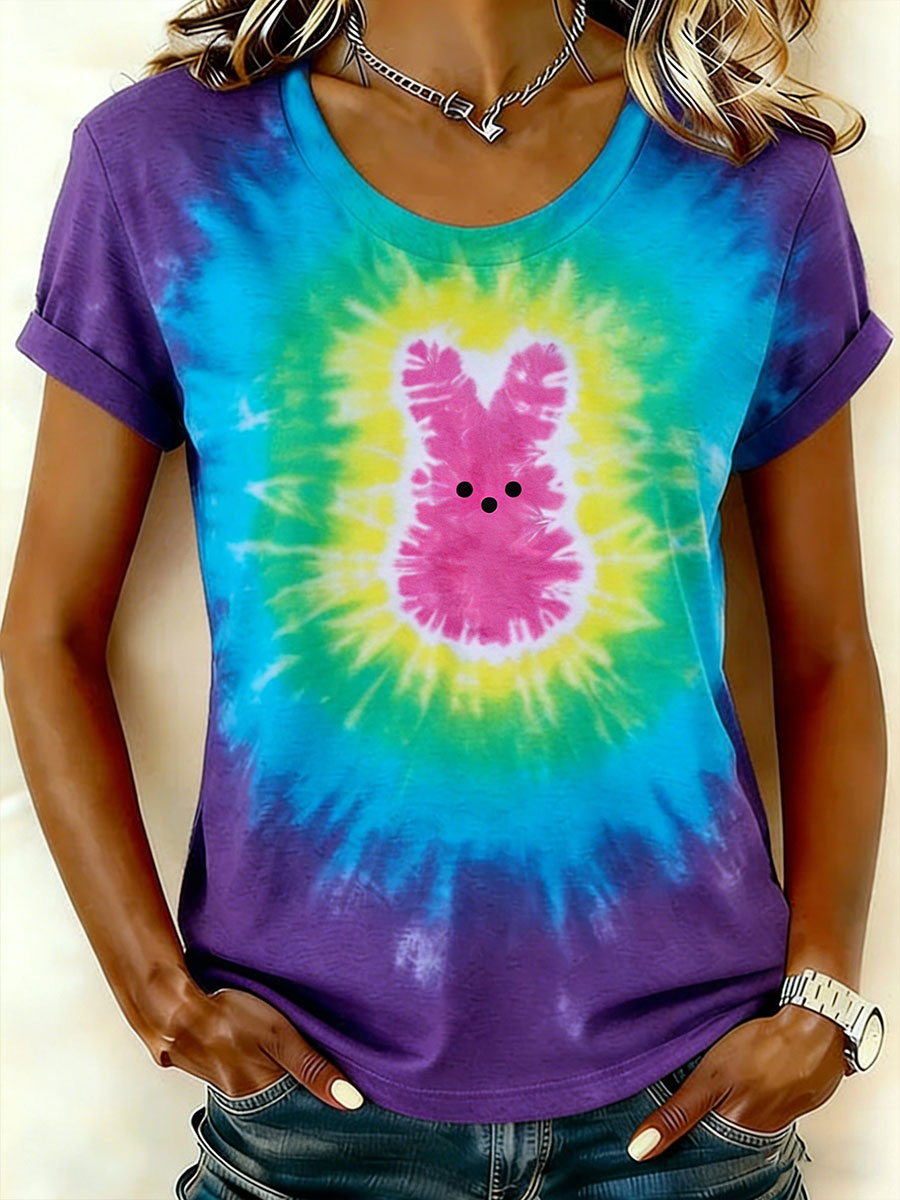 Women's Tie-dye Rabbit Short-sleeved T-shirt
