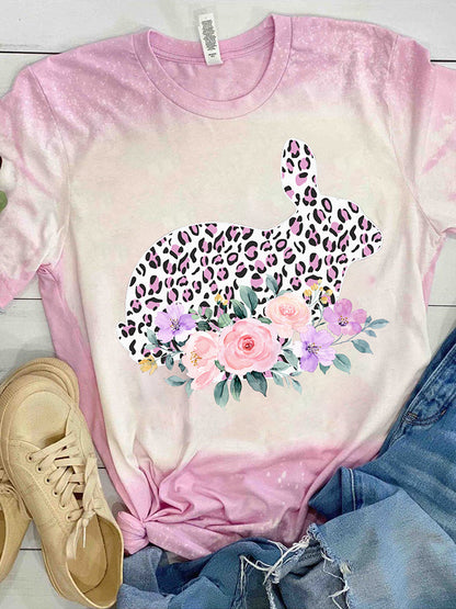 Women's Easter Bunny Printed Vintage Fashion Loose Short Sleeve T-Shirt