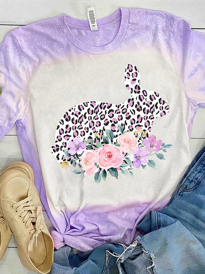 Women's Easter Bunny Printed Vintage Fashion Loose Short Sleeve T-Shirt