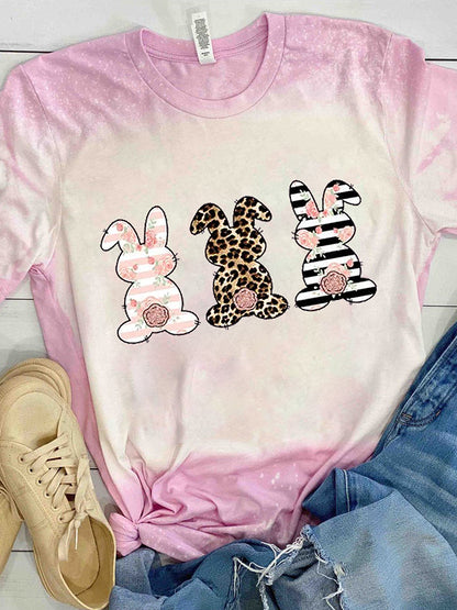 Women's Easter Bunny Printed Vintage Fashion Loose Short Sleeve T-Shirt