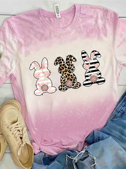 Women's Easter Bunny Printed Vintage Fashion Loose Short Sleeve T-Shirt