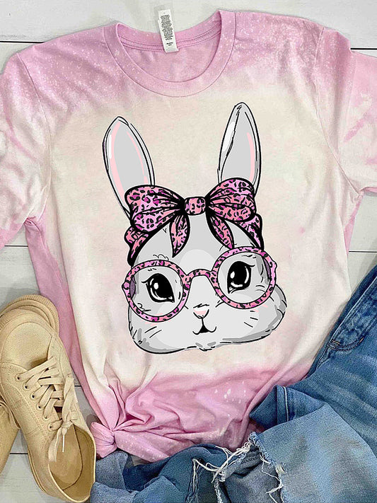 Women's Easter Bunny Printed Vintage Fashion Loose Short Sleeve T-Shirt