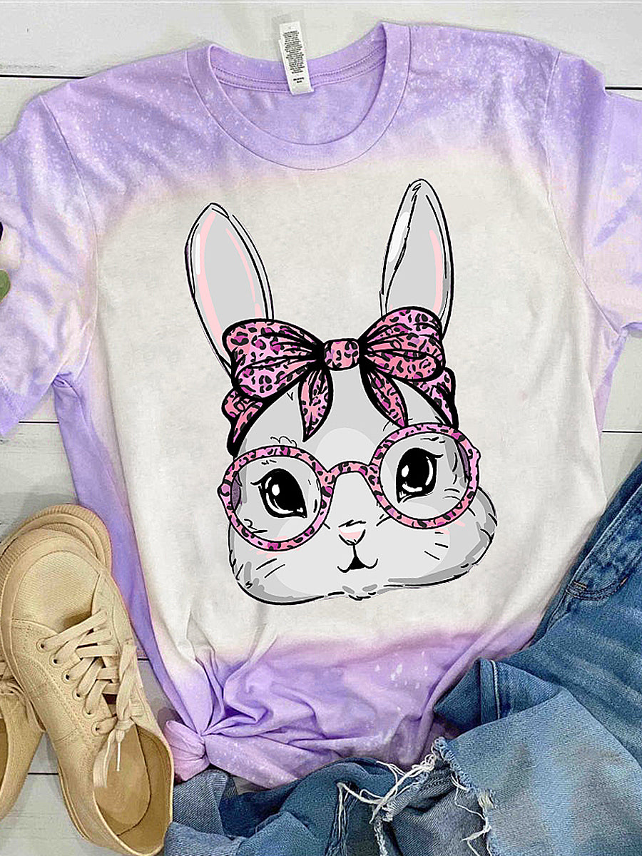 Women's Easter Bunny Printed Vintage Fashion Loose Short Sleeve T-Shirt