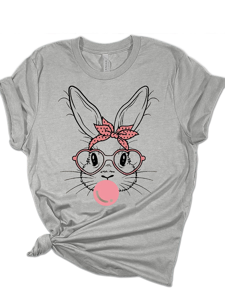 Women's Easter Bunny Printed Vintage Fashion Loose Short Sleeve T-Shirt