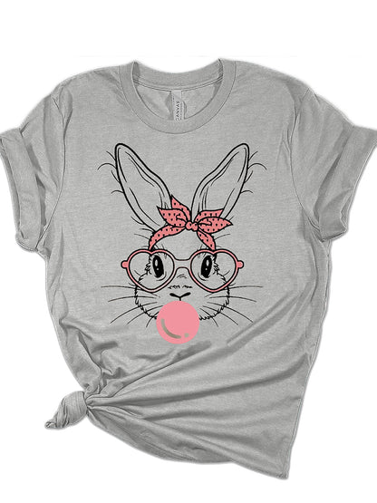 Women's Easter Bunny Printed Vintage Fashion Loose Short Sleeve T-Shirt