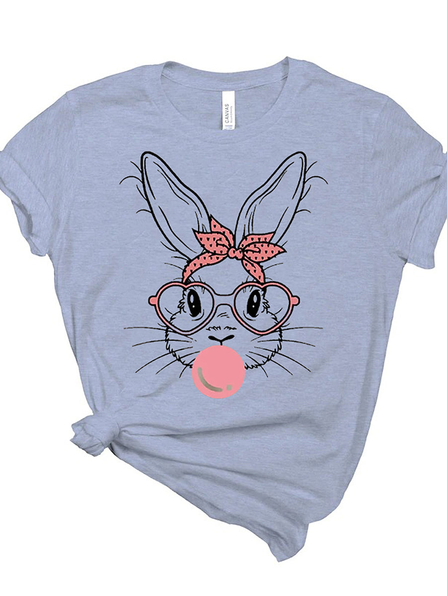 Women's Easter Bunny Printed Vintage Fashion Loose Short Sleeve T-Shirt