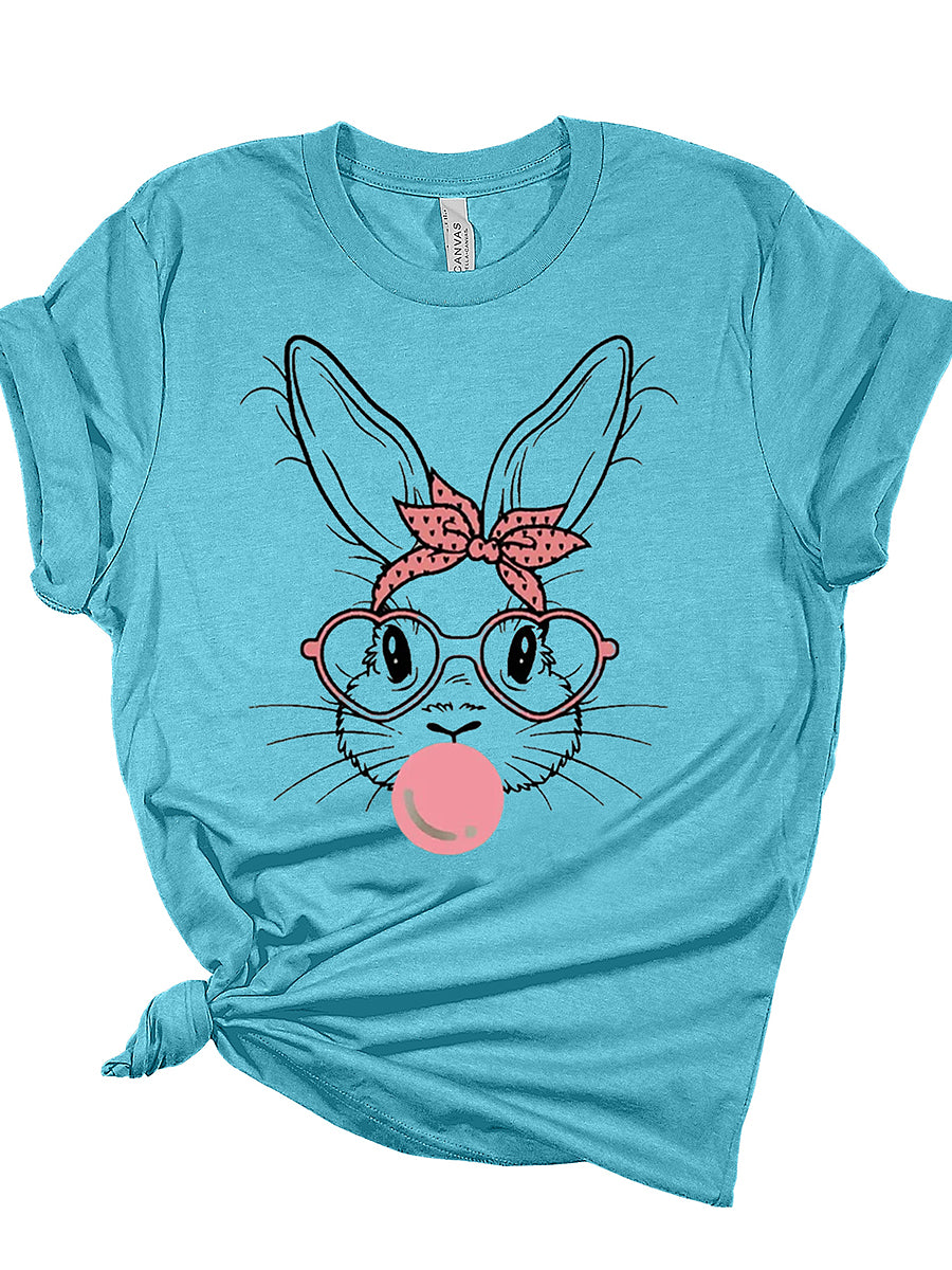 Women's Easter Bunny Printed Vintage Fashion Loose Short Sleeve T-Shirt