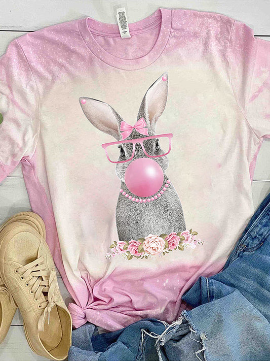 Women's Easter Bunny Printed Vintage Fashion Loose Short Sleeve T-Shirt