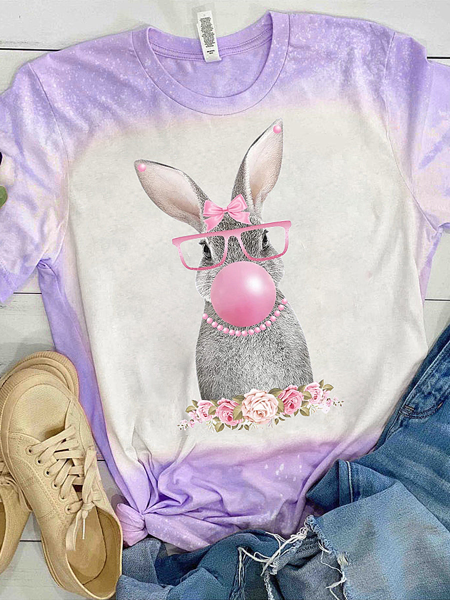 Women's Easter Bunny Printed Vintage Fashion Loose Short Sleeve T-Shirt