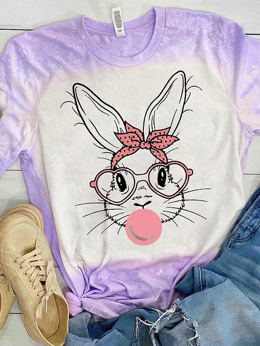 Women's Easter Bunny Printed Vintage Fashion Loose Short Sleeve T-Shirt