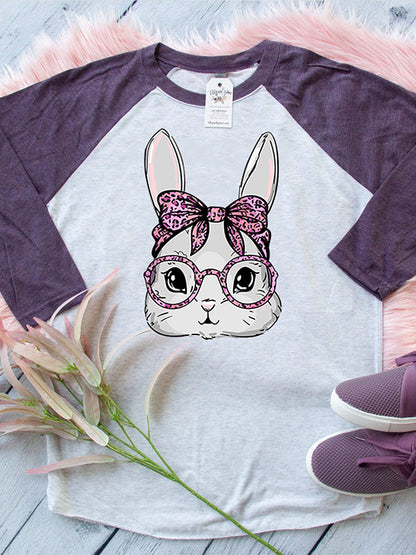 Women's Easter Bunny Printed Shoulder Length Contrasting Long Sleeved T-shirt