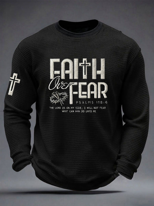 Men's Faith Over Fear The Lord Is On My Side; I Will Not Fear Waffle Long Sleeve T-Shirt