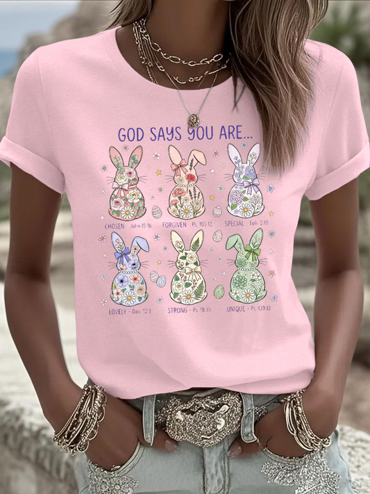 Women's Bunny Easter Iron On Short Sleeve T-Shirt