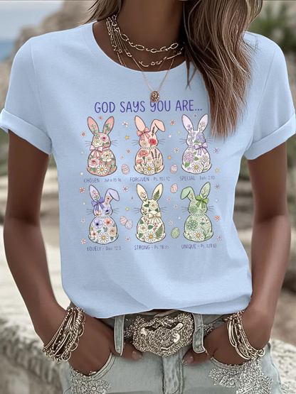 Women's Bunny Easter Iron On Short Sleeve T-Shirt