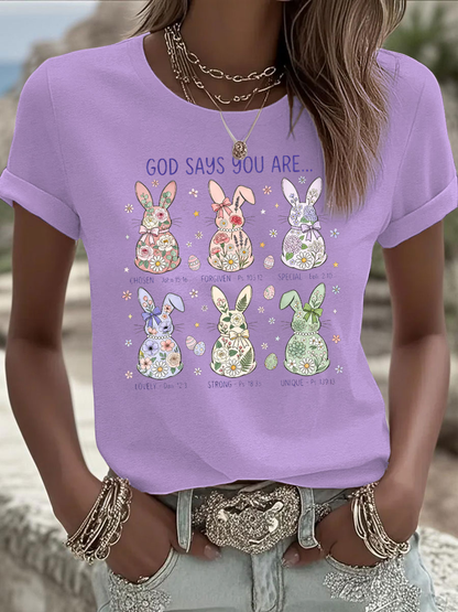 Women's Bunny Easter Iron On Short Sleeve T-Shirt