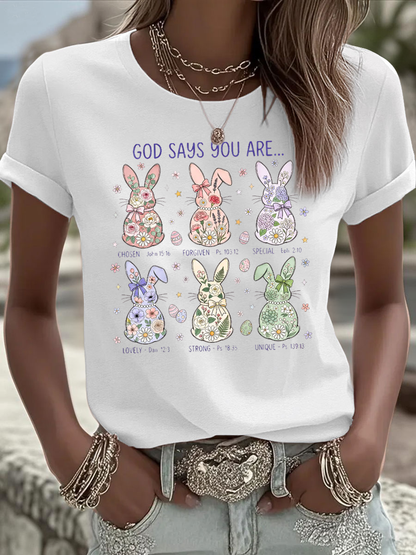 Women's Bunny Easter Iron On Short Sleeve T-Shirt