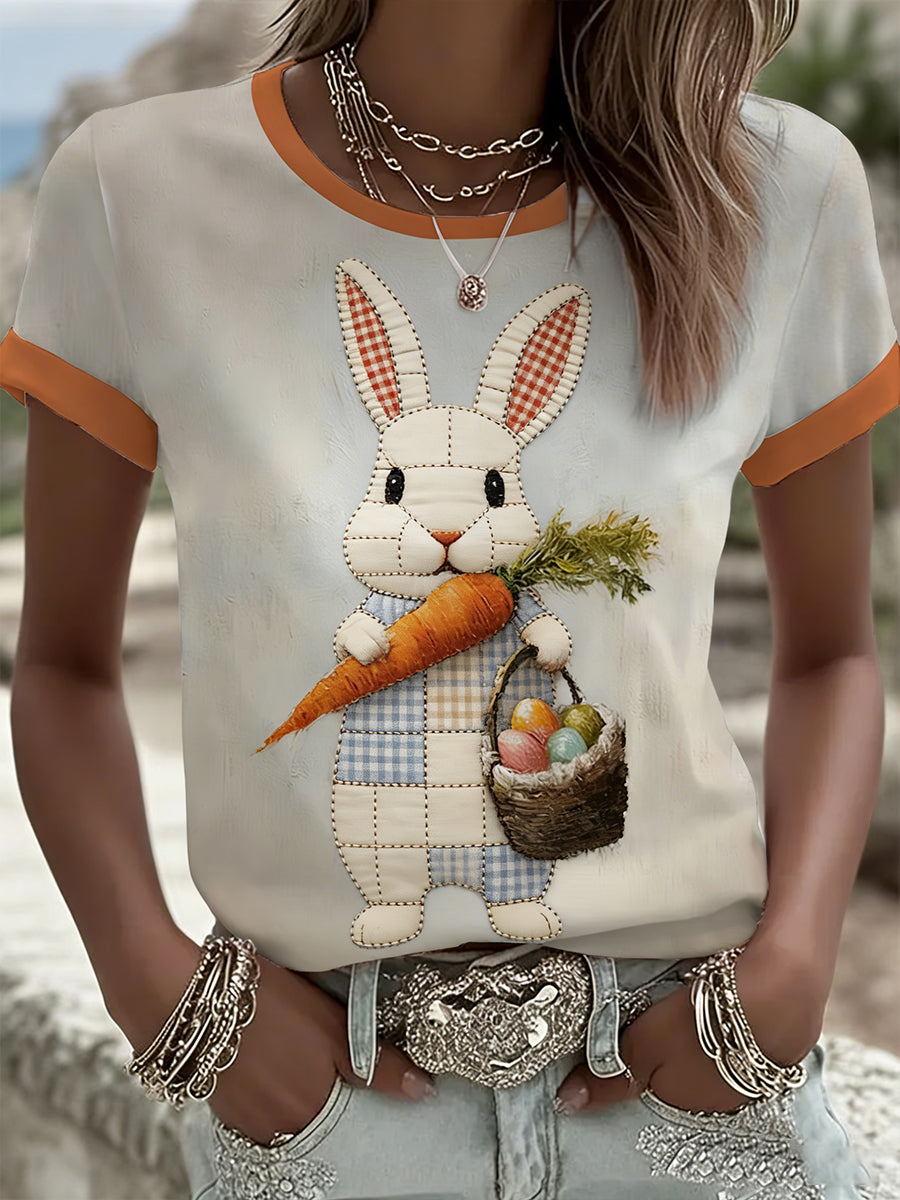 Women's Easter Bunny Art Print Short Sleeve T-shirt