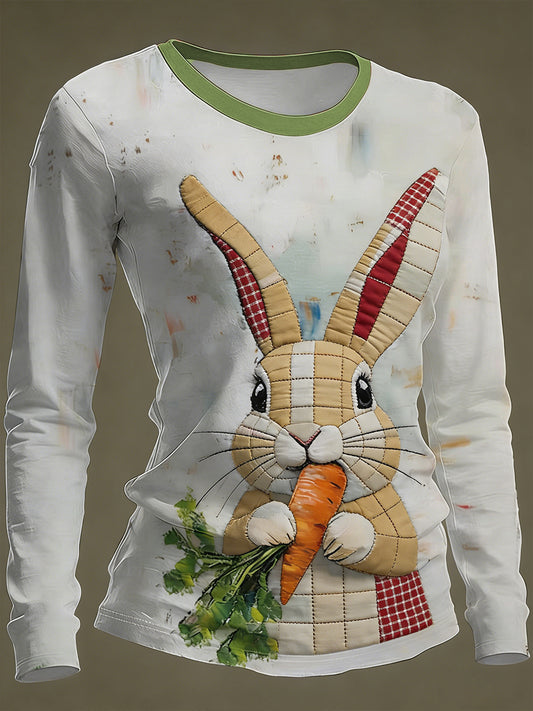 Women's Easter Bunny Art Round neck long sleeve T-shirt