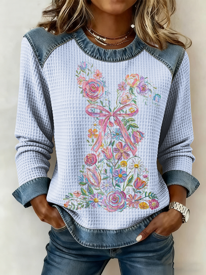Women's Bunny Easter Denim Patchwork Top