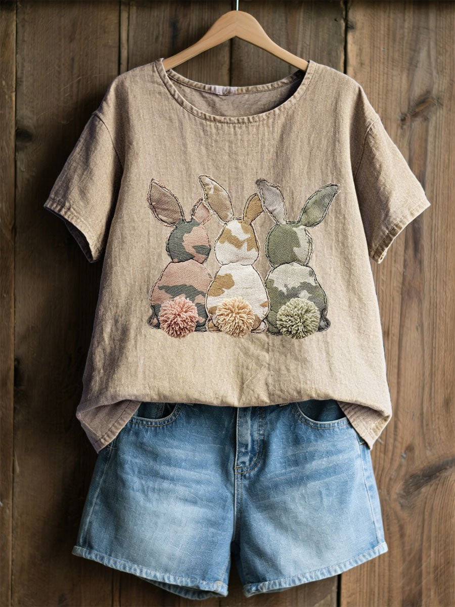 Women's Rabbit Patchwork Art Print Casual Top