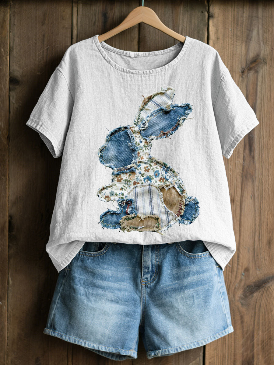 Women's Rabbit Patchwork Art Print Casual Top