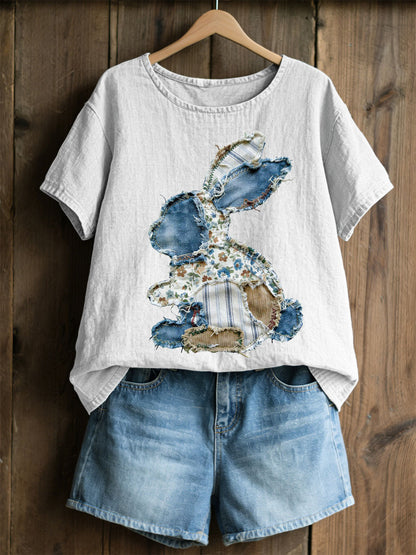 Women's Rabbit Patchwork Art Print Casual Top
