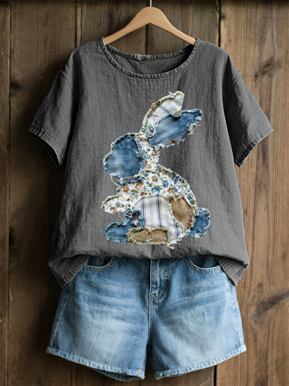 Women's Rabbit Patchwork Art Print Casual Top