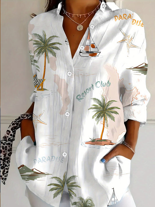 Women's Retro Resort Style Art Print Casual Comfort Shirt