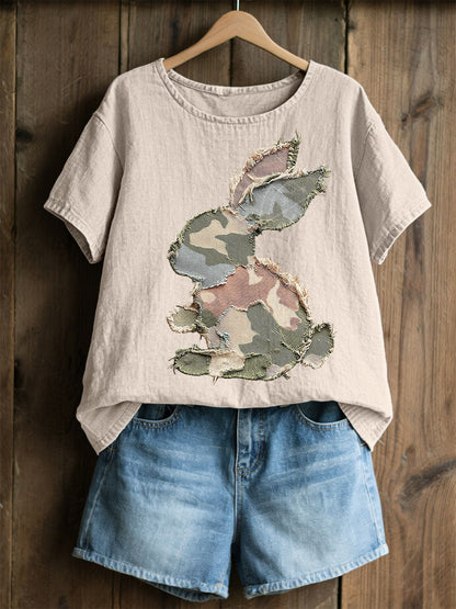 Women's Rabbit Patchwork Art Print Casual Top