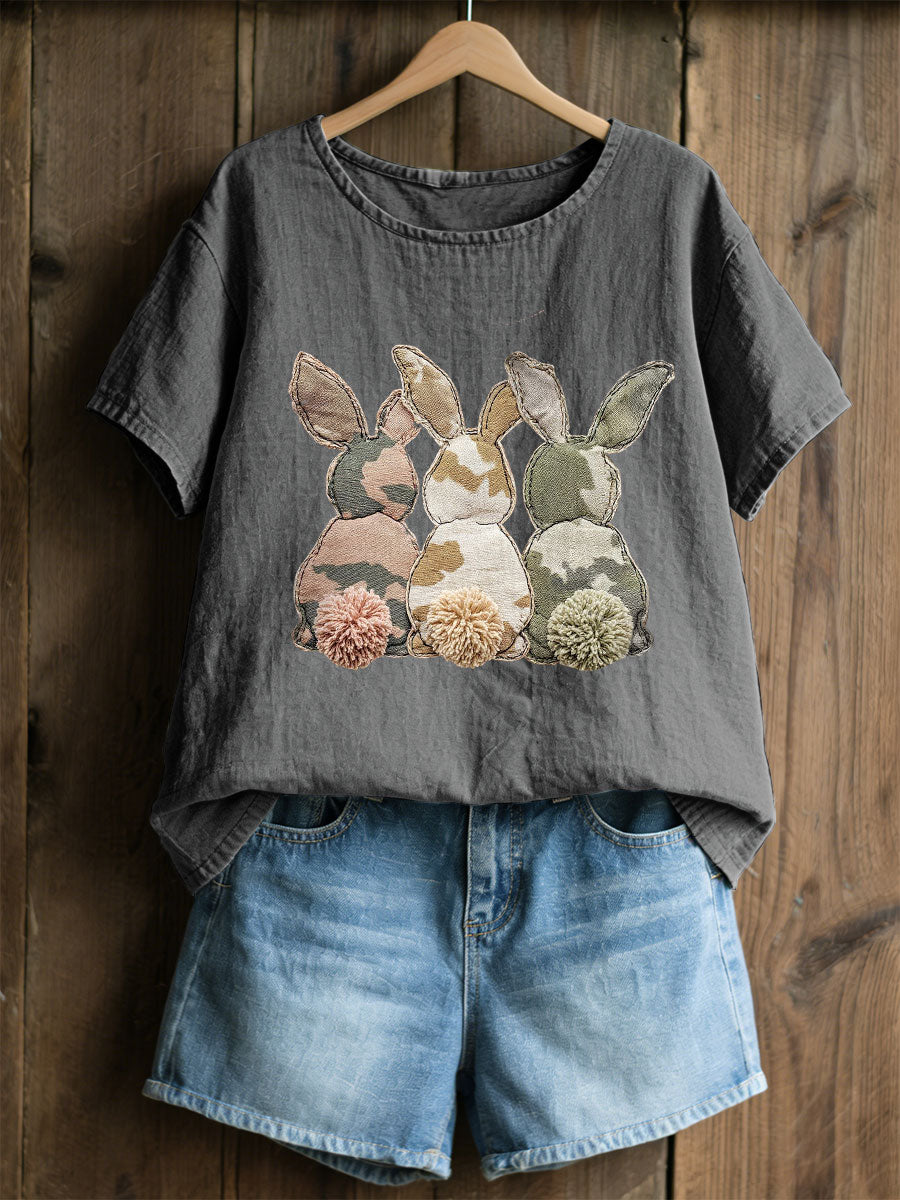 Women's Rabbit Patchwork Art Print Casual Top