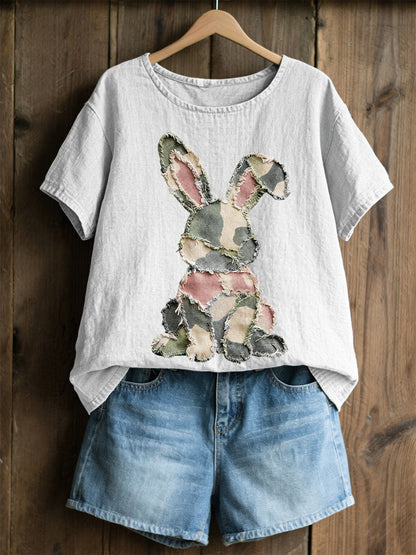 Women's Rabbit Patchwork Art Print Casual Top