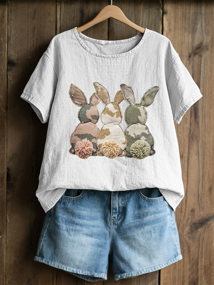 Women's Rabbit Patchwork Art Print Casual Top