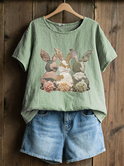 Women's Rabbit Patchwork Art Print Casual Top