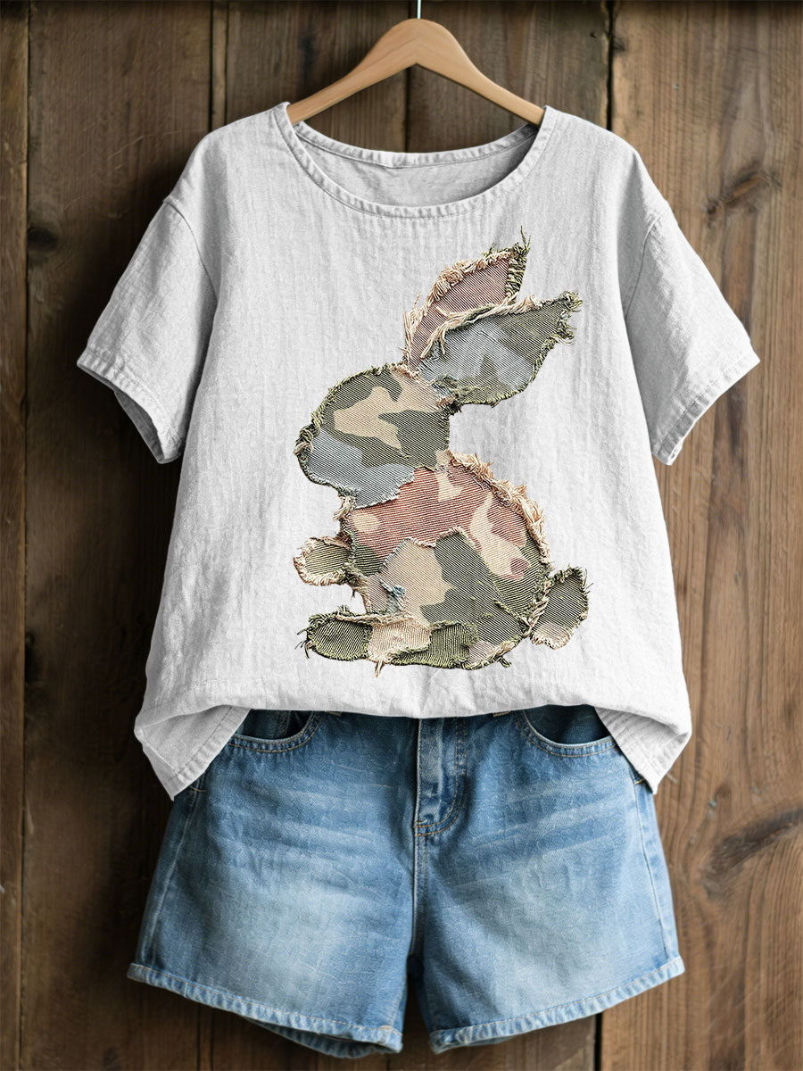 Women's Rabbit Patchwork Art Print Casual Top