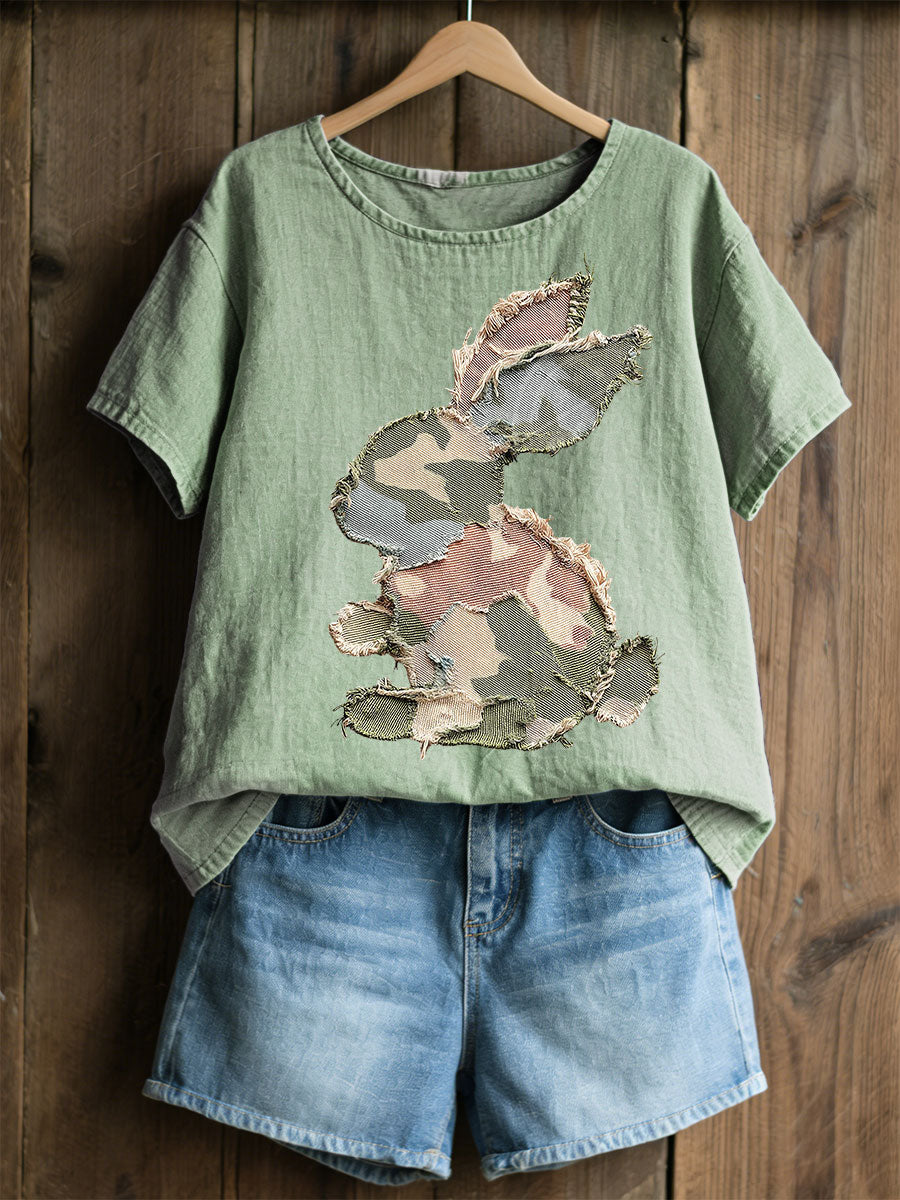 Women's Rabbit Patchwork Art Print Casual Top
