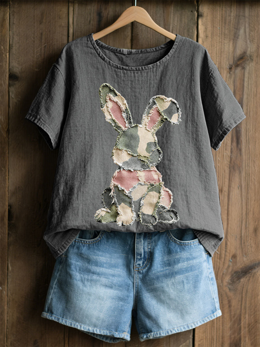 Women's Rabbit Patchwork Art Print Casual Top