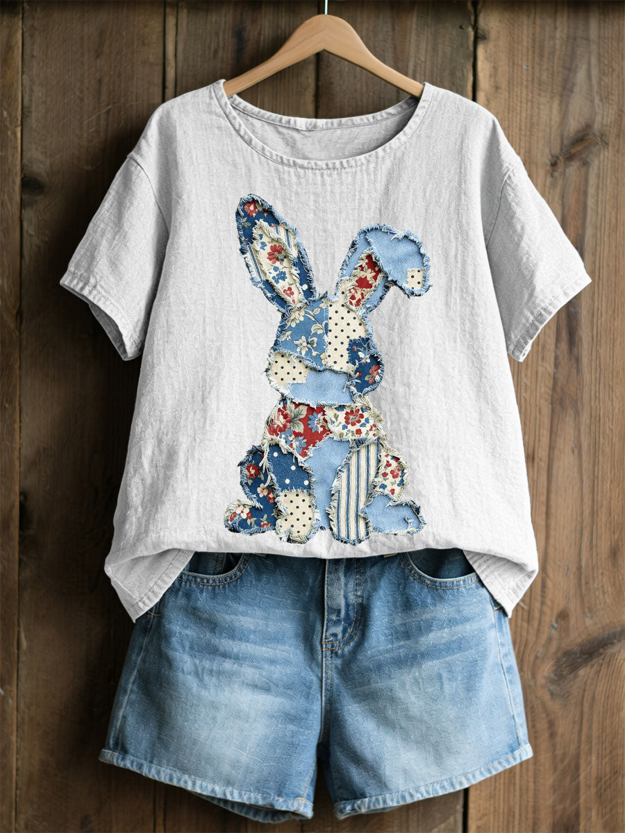 Women's Rabbit Patchwork Art Print Casual Top