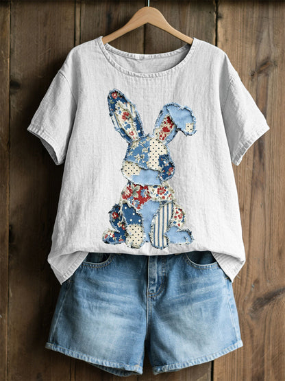Women's Rabbit Patchwork Art Print Casual Top