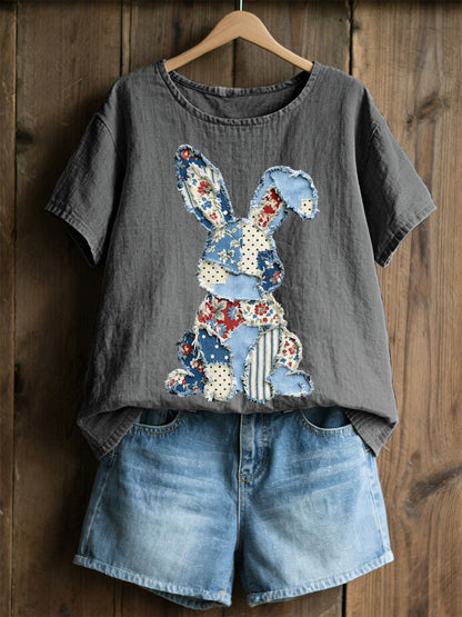 Women's Rabbit Patchwork Art Print Casual Top