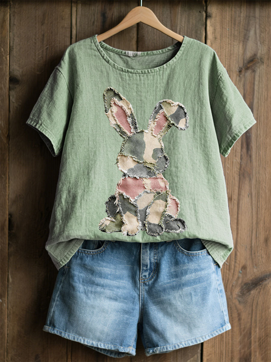 Women's Rabbit Patchwork Art Print Casual Top
