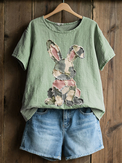 Women's Rabbit Patchwork Art Print Casual Top