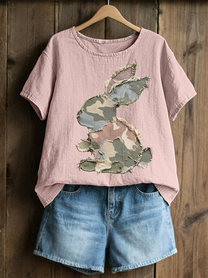 Women's Rabbit Patchwork Art Print Casual Top